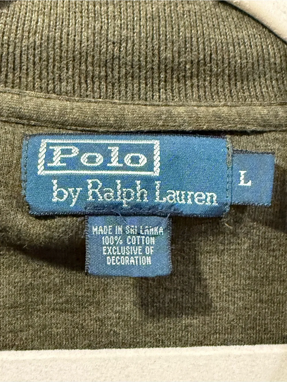 VTG Polo Ralph Lauren Sweater Mens L Olive Green Full Zip Mock Neck 100% Cotton